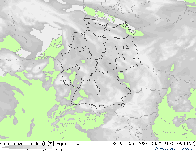 Wolken (mittel) Arpege-eu So 05.05.2024 06 UTC