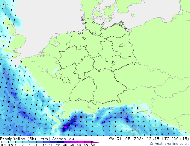 Precipitação (6h) Arpege-eu Qua 01.05.2024 18 UTC