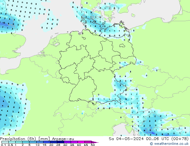 Precipitation (6h) Arpege-eu So 04.05.2024 06 UTC