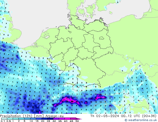 Precipitation (12h) Arpege-eu Th 02.05.2024 12 UTC