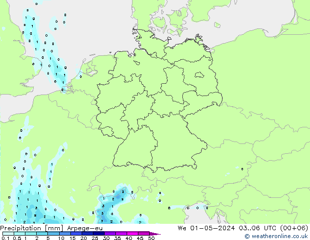 Niederschlag Arpege-eu Mi 01.05.2024 06 UTC