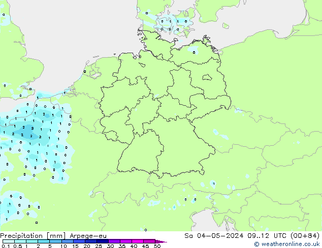 Precipitazione Arpege-eu sab 04.05.2024 12 UTC