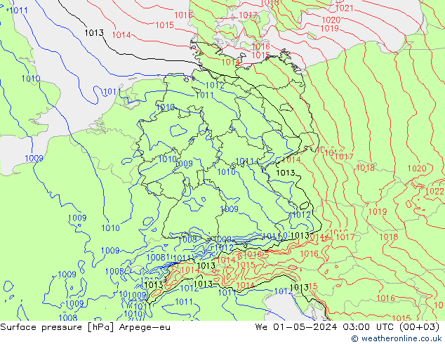 Surface pressure Arpege-eu We 01.05.2024 03 UTC