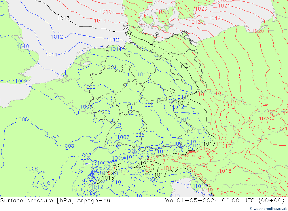 Surface pressure Arpege-eu We 01.05.2024 06 UTC