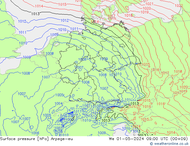 Surface pressure Arpege-eu We 01.05.2024 09 UTC