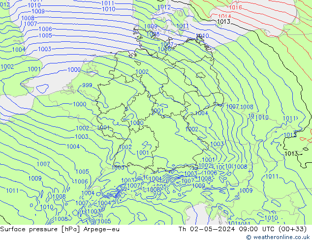 Surface pressure Arpege-eu Th 02.05.2024 09 UTC