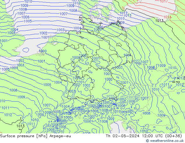 Atmosférický tlak Arpege-eu Čt 02.05.2024 12 UTC
