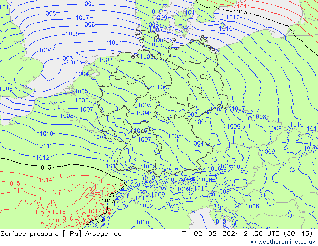 Surface pressure Arpege-eu Th 02.05.2024 21 UTC