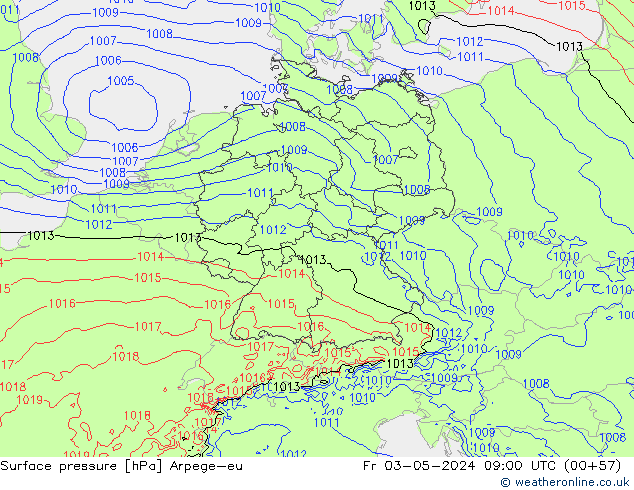 Pressione al suolo Arpege-eu ven 03.05.2024 09 UTC