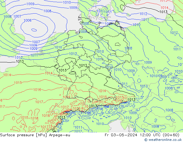 Presión superficial Arpege-eu vie 03.05.2024 12 UTC