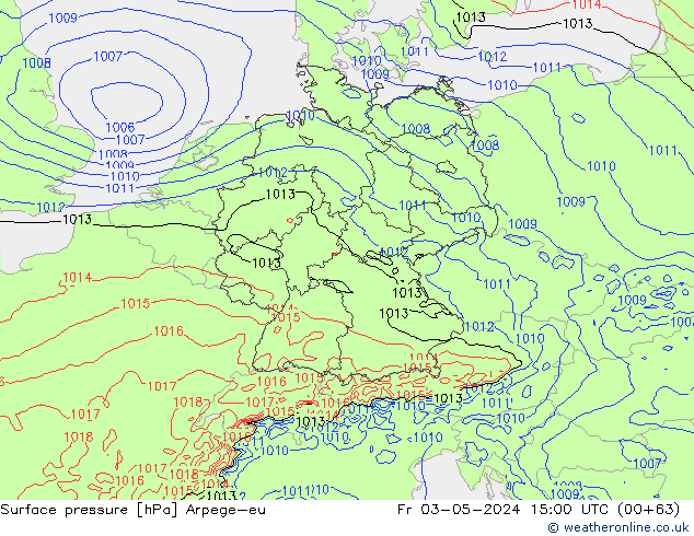 Pressione al suolo Arpege-eu ven 03.05.2024 15 UTC