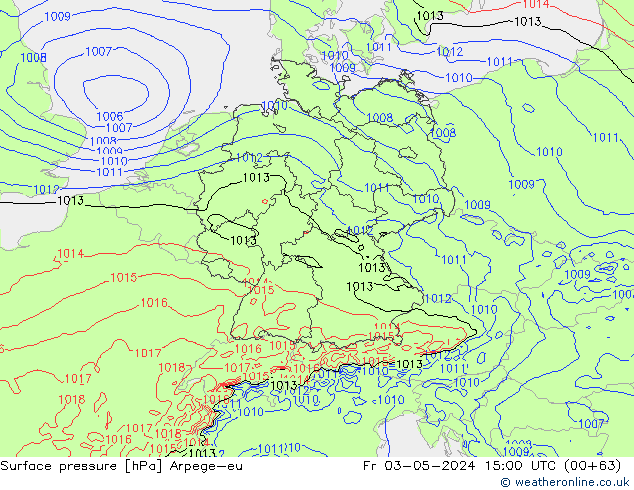 Luchtdruk (Grond) Arpege-eu vr 03.05.2024 15 UTC