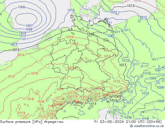 Surface pressure Arpege-eu Fr 03.05.2024 21 UTC