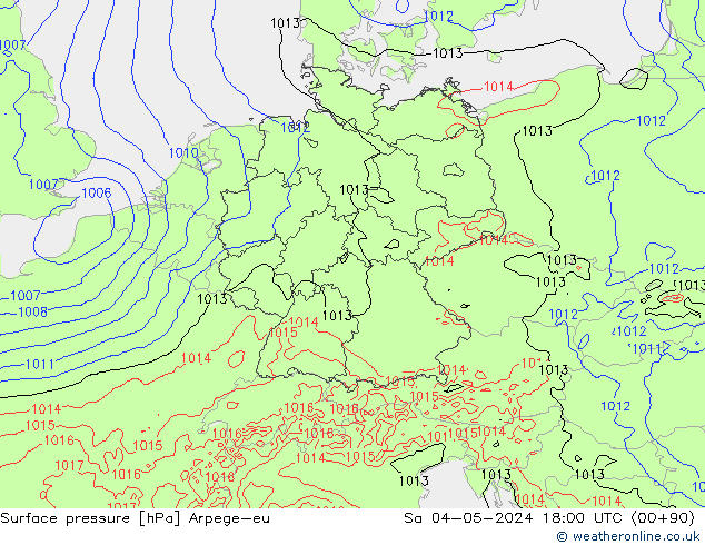 Bodendruck Arpege-eu Sa 04.05.2024 18 UTC