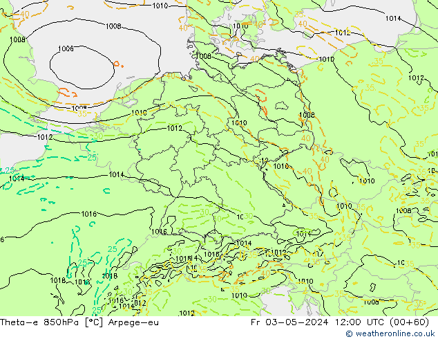 Theta-e 850hPa Arpege-eu vr 03.05.2024 12 UTC