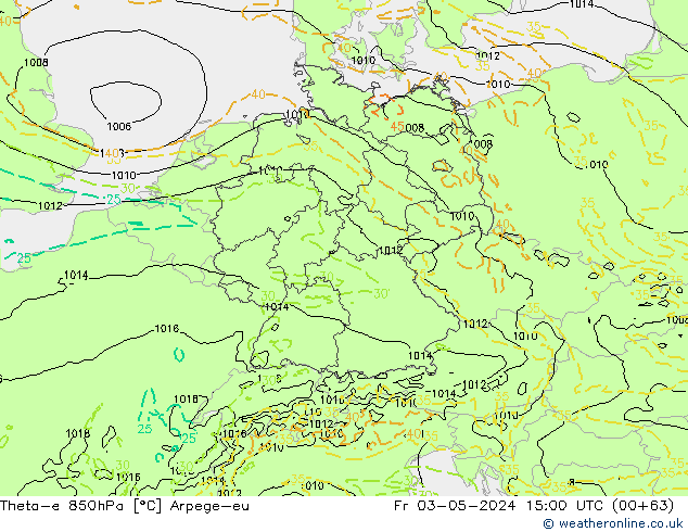 Theta-e 850hPa Arpege-eu  03.05.2024 15 UTC