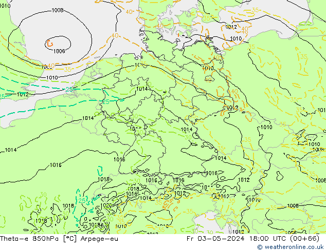 Theta-e 850hPa Arpege-eu pt. 03.05.2024 18 UTC