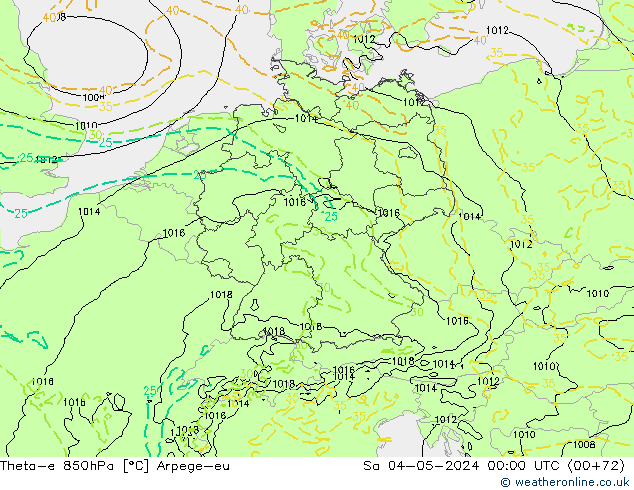 Theta-e 850hPa Arpege-eu Sa 04.05.2024 00 UTC