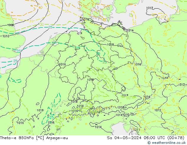 Theta-e 850hPa Arpege-eu Sa 04.05.2024 06 UTC