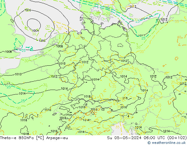 Theta-e 850hPa Arpege-eu Paz 05.05.2024 06 UTC