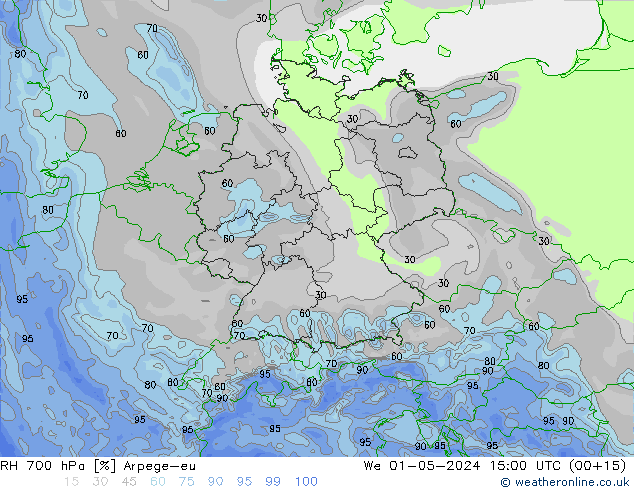 RH 700 hPa Arpege-eu We 01.05.2024 15 UTC