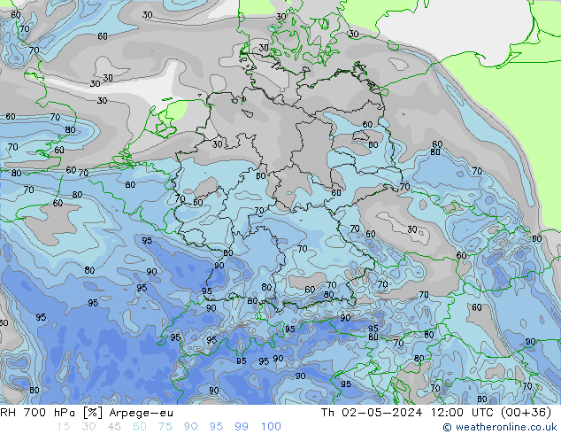 RH 700 гПа Arpege-eu чт 02.05.2024 12 UTC