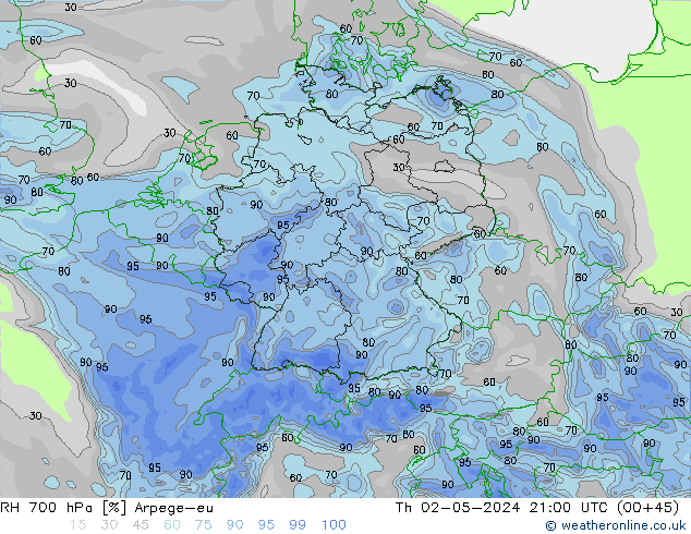 RH 700 hPa Arpege-eu Do 02.05.2024 21 UTC