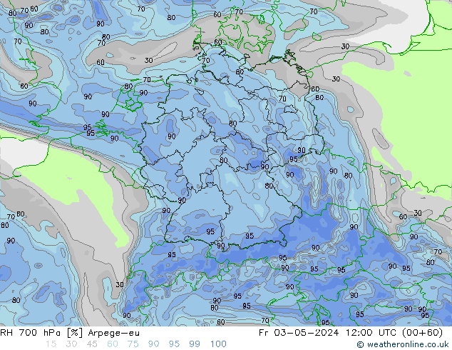 RH 700 гПа Arpege-eu пт 03.05.2024 12 UTC