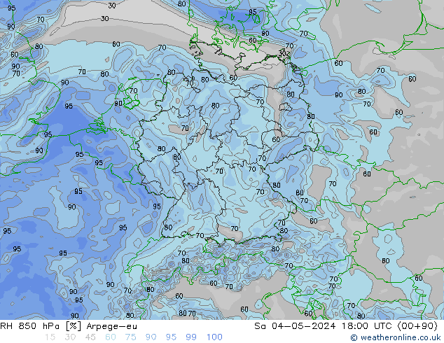 RH 850 hPa Arpege-eu Sa 04.05.2024 18 UTC