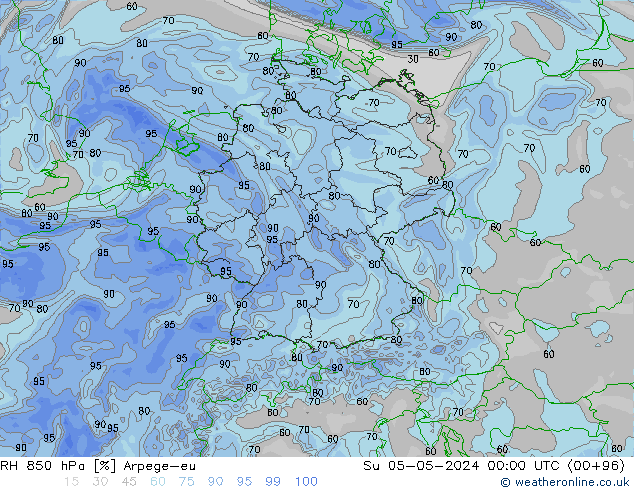 850 hPa Nispi Nem Arpege-eu Paz 05.05.2024 00 UTC