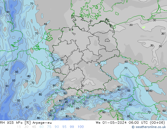 RH 925 hPa Arpege-eu We 01.05.2024 06 UTC