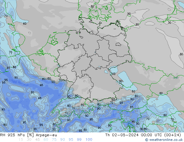 RH 925 hPa Arpege-eu  02.05.2024 00 UTC