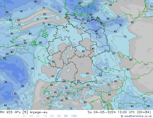 RH 925 hPa Arpege-eu Sáb 04.05.2024 12 UTC