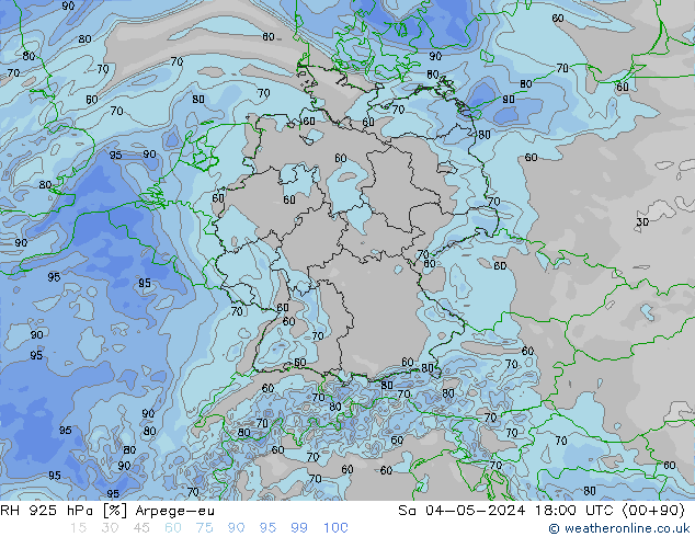 RH 925 hPa Arpege-eu sab 04.05.2024 18 UTC