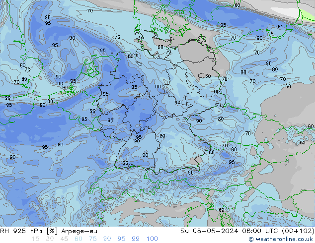 RH 925 hPa Arpege-eu Su 05.05.2024 06 UTC