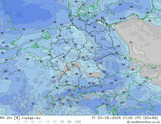 RH 2m Arpege-eu  03.05.2024 21 UTC