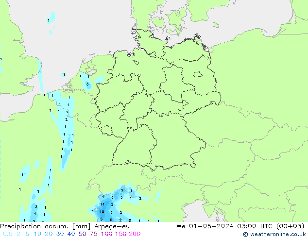 Toplam Yağış Arpege-eu Çar 01.05.2024 03 UTC