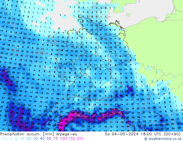 Precipitation accum. Arpege-eu  04.05.2024 18 UTC