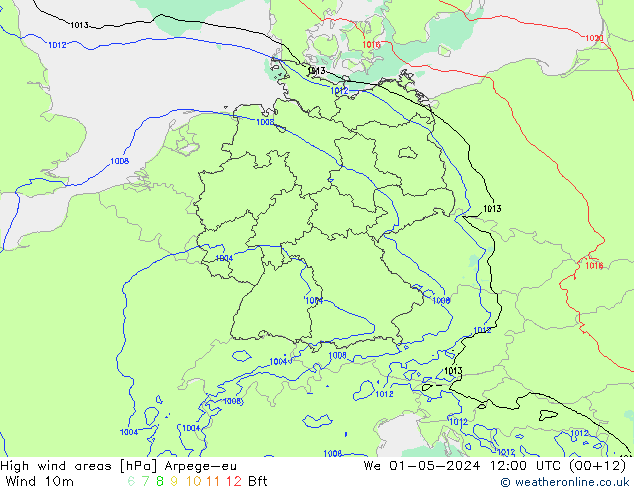 High wind areas Arpege-eu Qua 01.05.2024 12 UTC