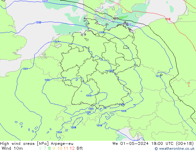 High wind areas Arpege-eu mié 01.05.2024 18 UTC