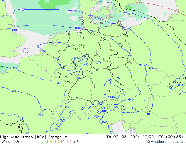 High wind areas Arpege-eu  02.05.2024 12 UTC