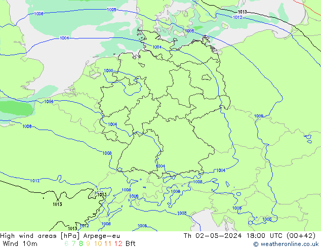 High wind areas Arpege-eu Th 02.05.2024 18 UTC