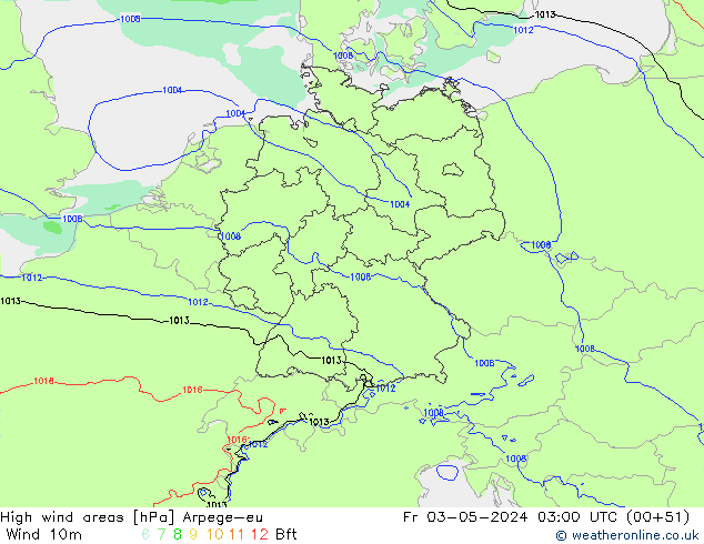 High wind areas Arpege-eu  03.05.2024 03 UTC