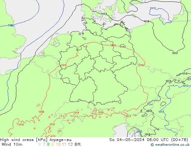 High wind areas Arpege-eu sab 04.05.2024 06 UTC