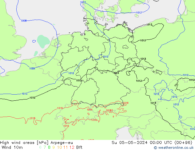 High wind areas Arpege-eu Su 05.05.2024 00 UTC