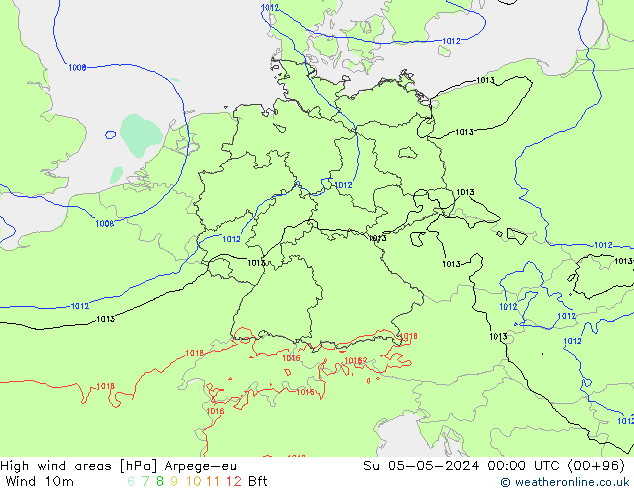 High wind areas Arpege-eu  05.05.2024 00 UTC