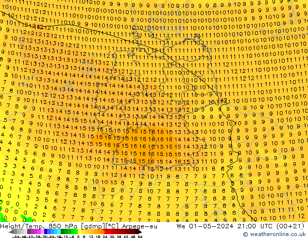 Height/Temp. 850 hPa Arpege-eu  01.05.2024 21 UTC