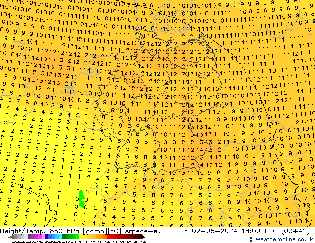 Hoogte/Temp. 850 hPa Arpege-eu do 02.05.2024 18 UTC