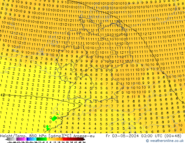 Height/Temp. 850 гПа Arpege-eu пт 03.05.2024 00 UTC