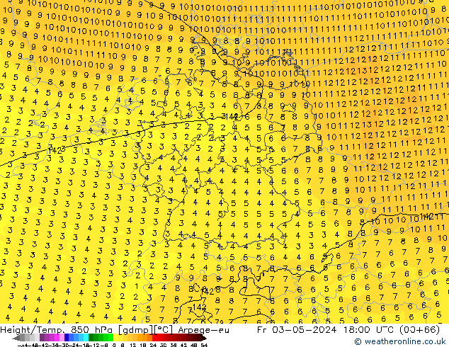 Height/Temp. 850 hPa Arpege-eu ven 03.05.2024 18 UTC